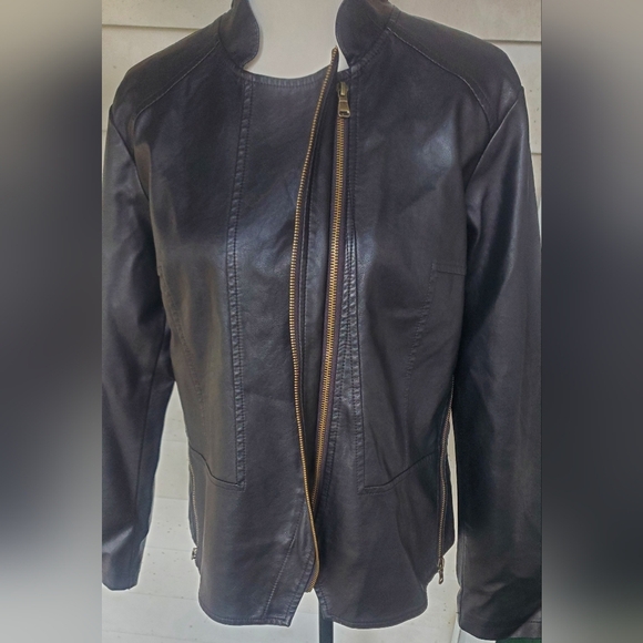 Tanming XL back faux‎ leather moto zipper lined jacket - Picture 3 of 12
